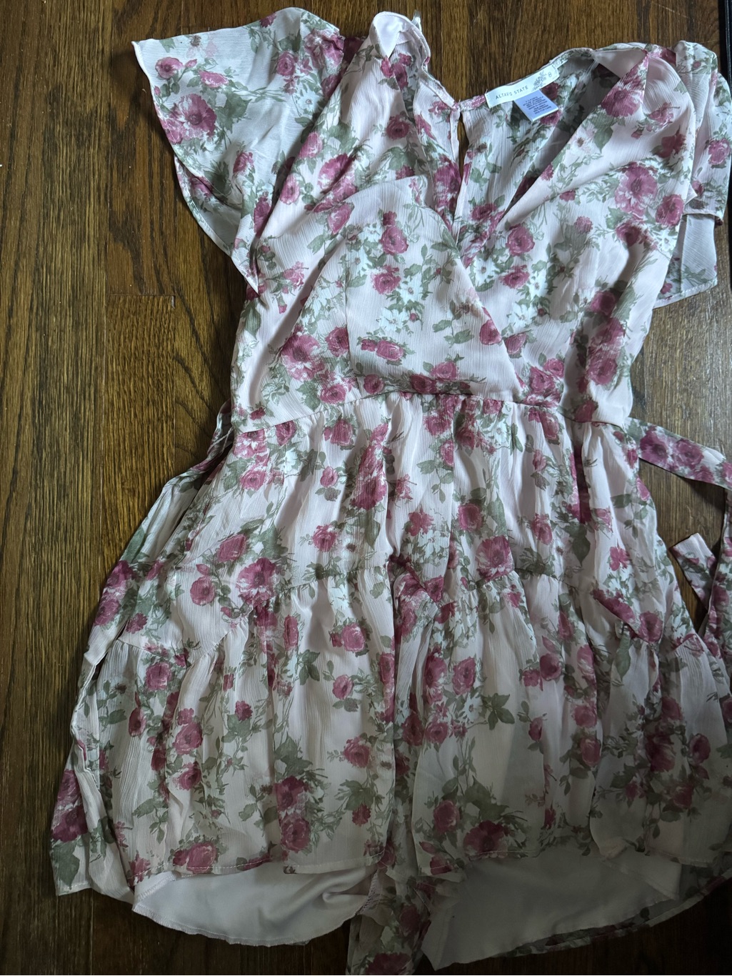 Altar'd State Pink Floral Ruffle Wrap Dress